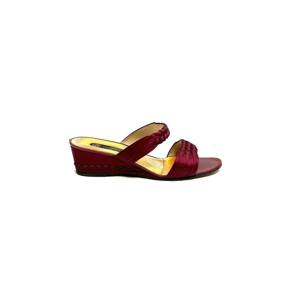 Vintage 1970s red satin strappy braided wedge disco sandals